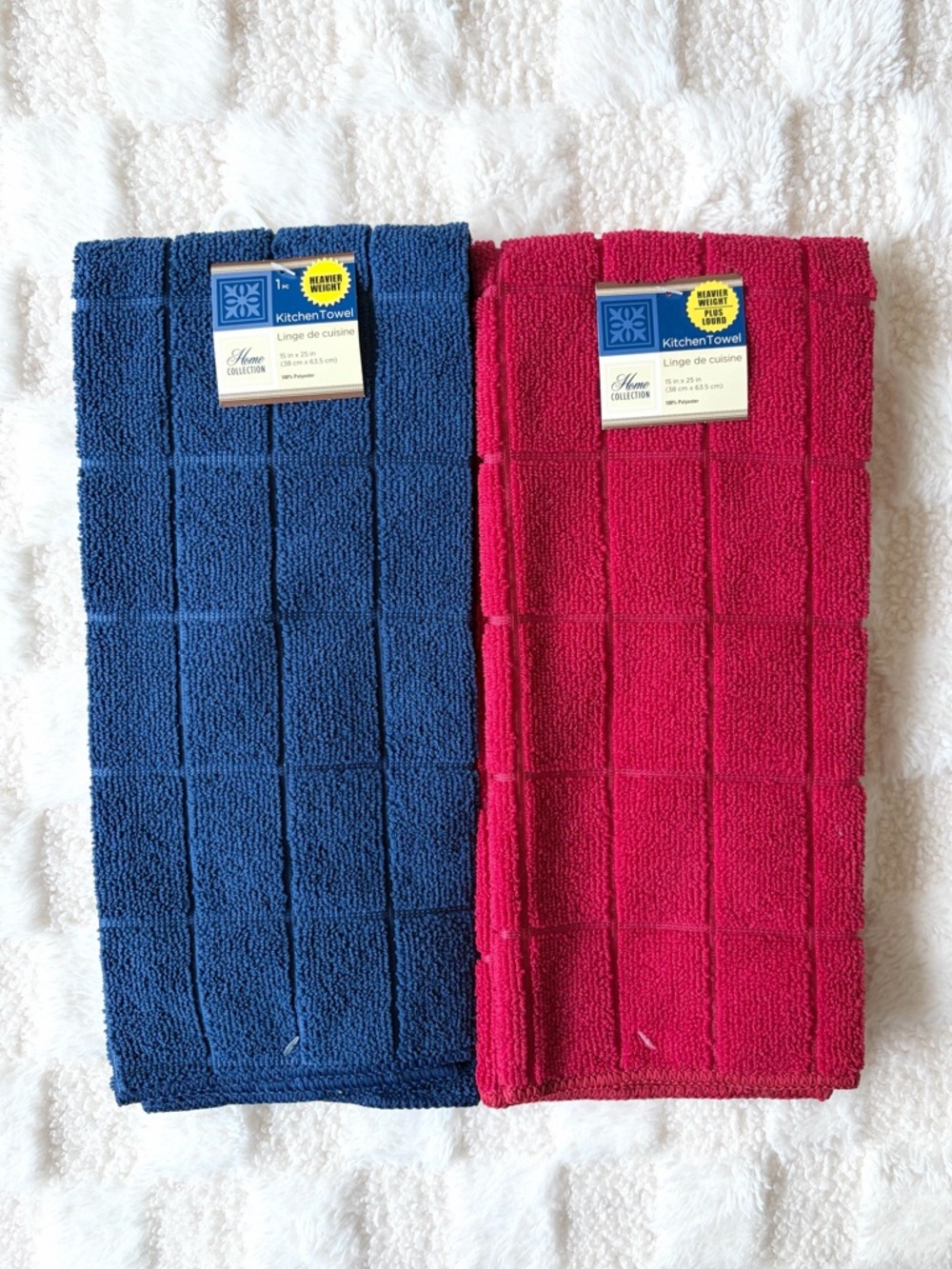 Set of 2 Kitchen Towels Heavyweight Microfiber Blue Red New
